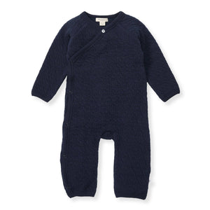 Organic Cotton Quilted Bee Wrap-Front Baby Jumpsuit - Midnight