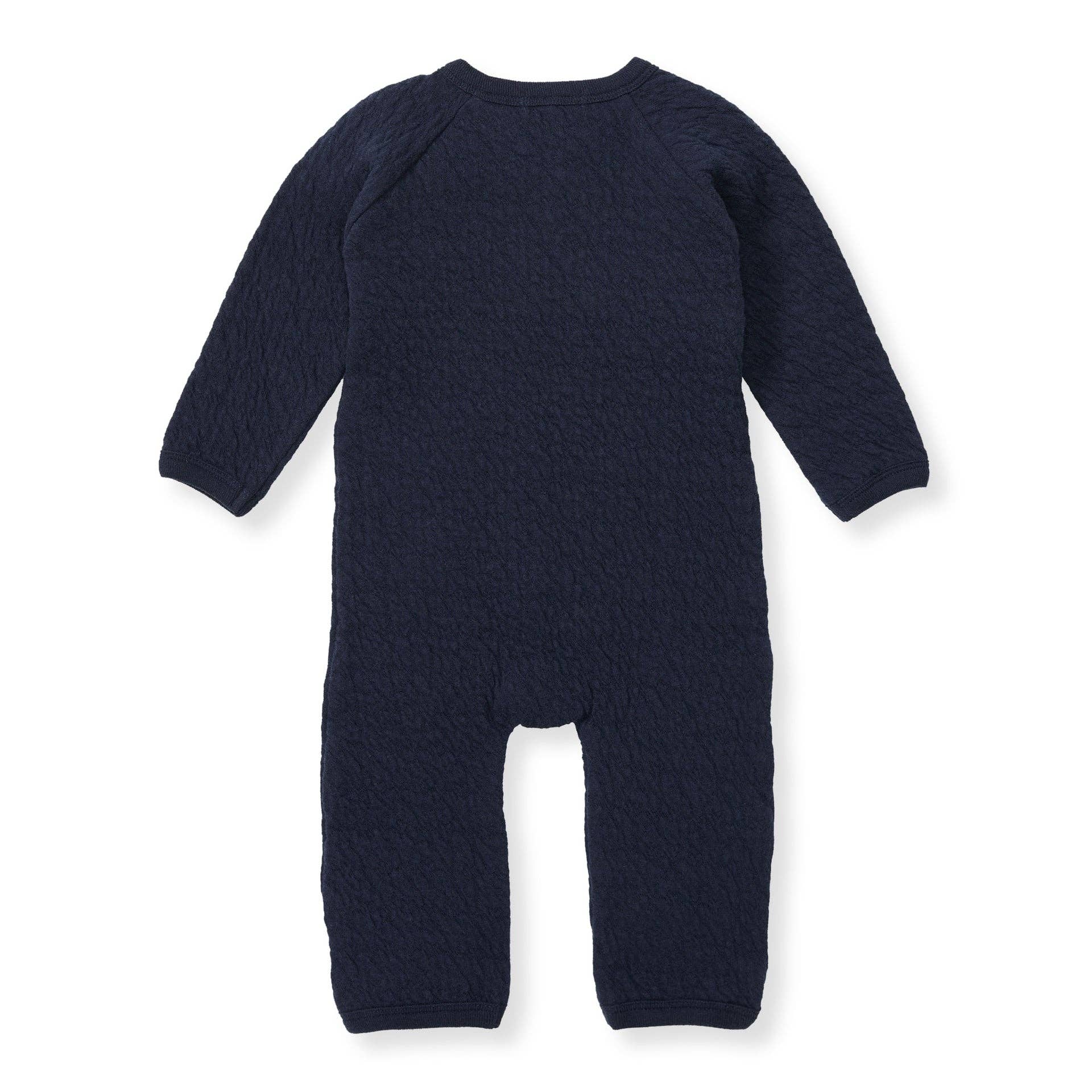 Organic Cotton Quilted Bee Wrap-Front Baby Jumpsuit - Midnight