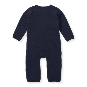 Organic Cotton Quilted Bee Wrap-Front Baby Jumpsuit - Midnight