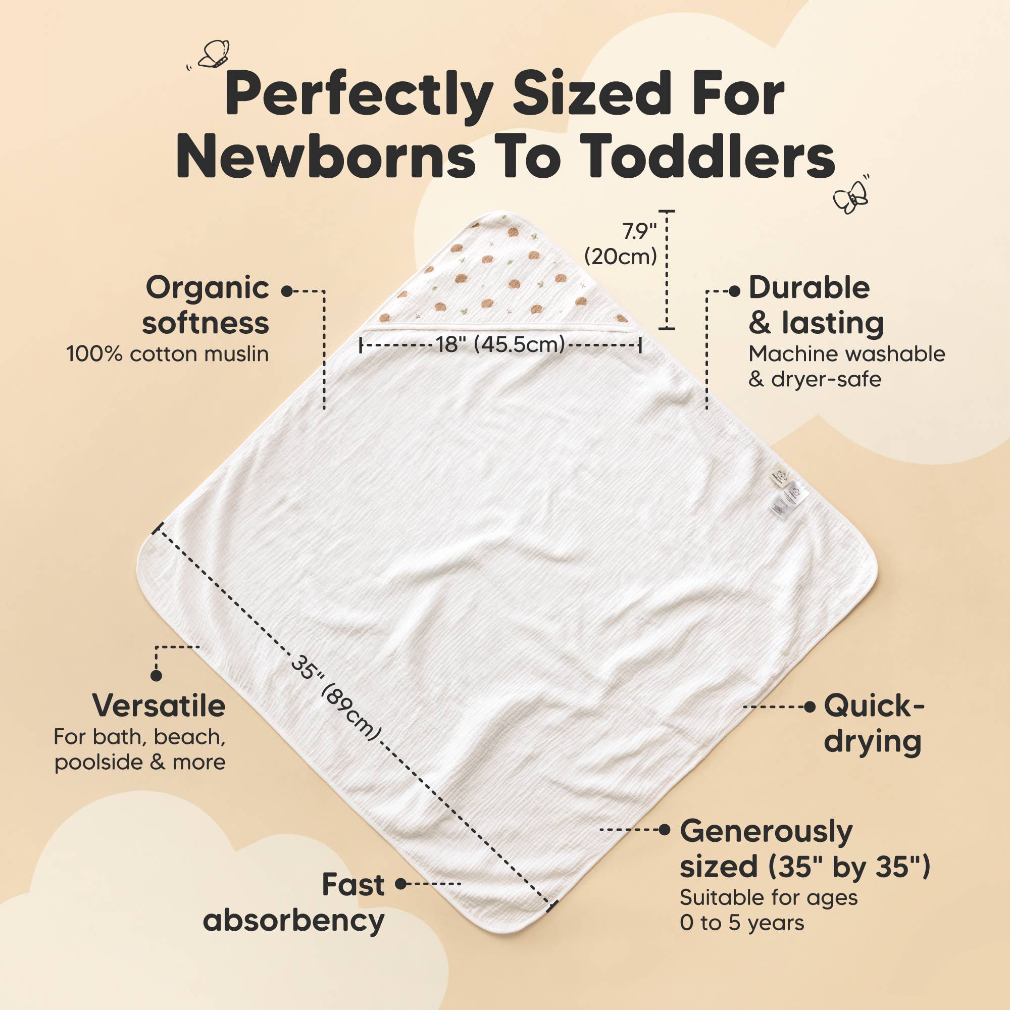 KeaBabies Lyra Muslin Hooded Towel