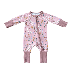 Long Sleeve Zip Romper Bamboo Unicorns