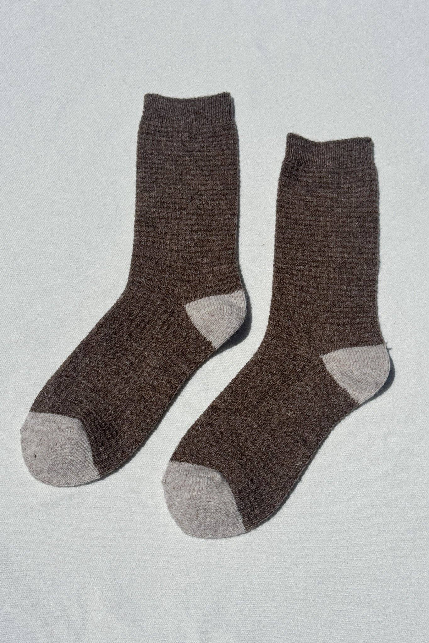 Wool Waffled Socks Brown/Oatmeal