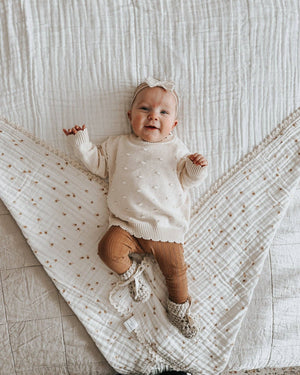 Organic Knit Sweater - Cream Pom