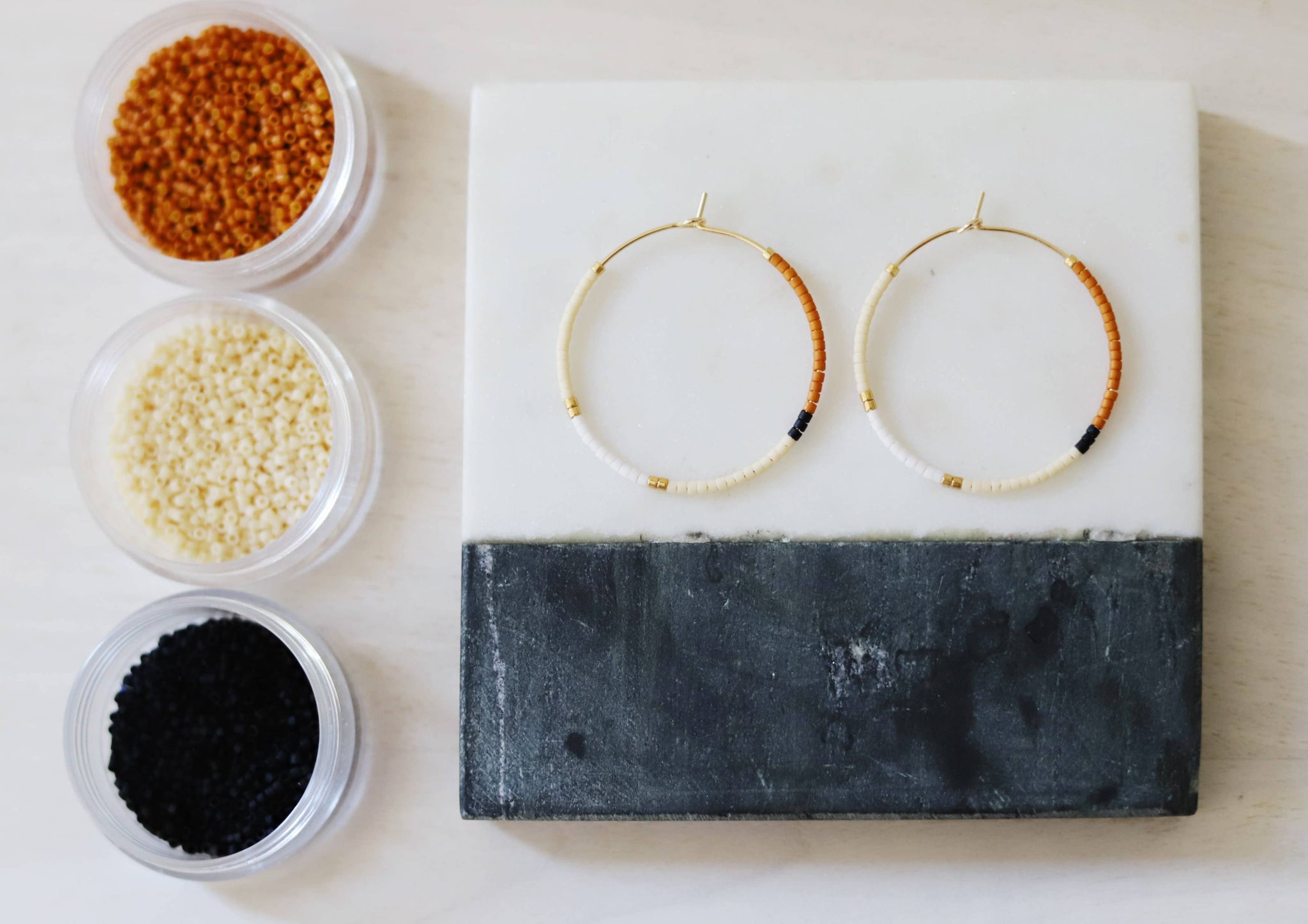 Caribou // gold filled miyuki glass beaded hoops  