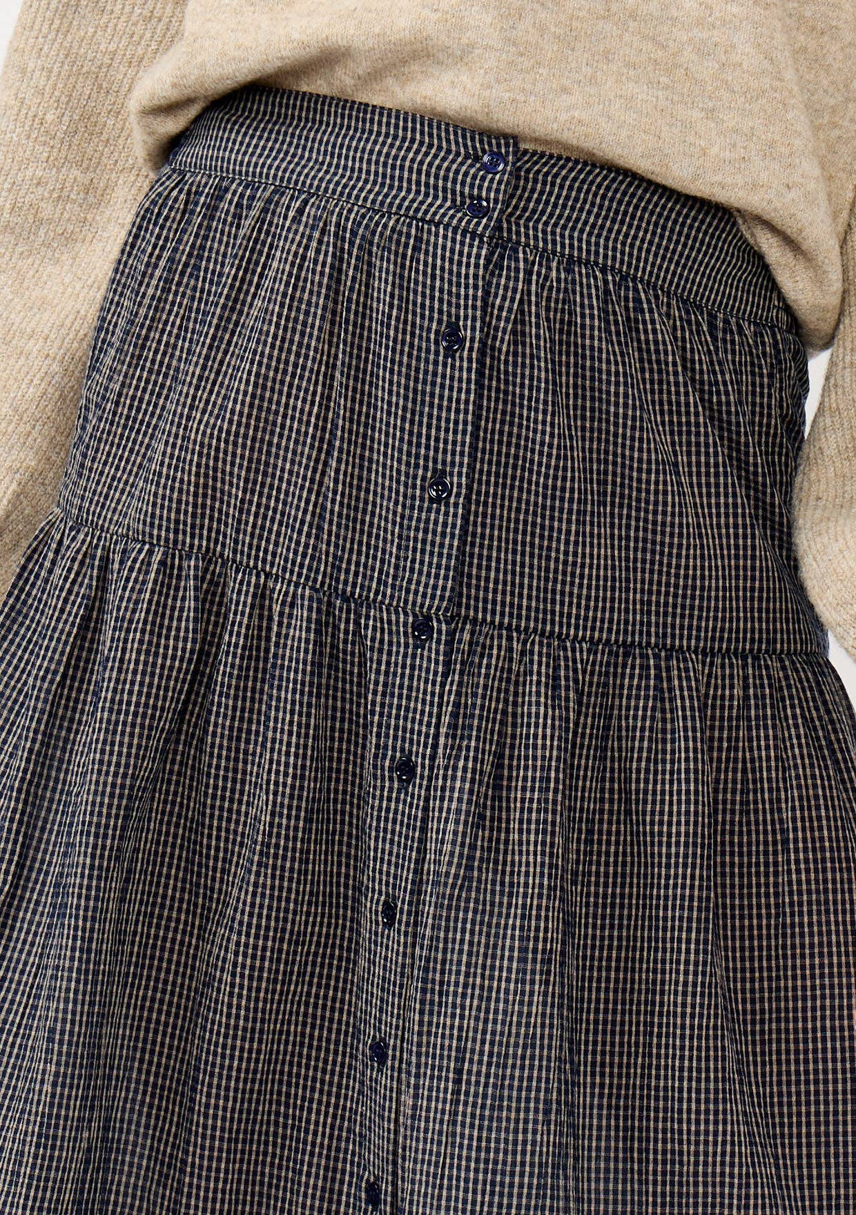Checkered Gauze Button Down Skirt