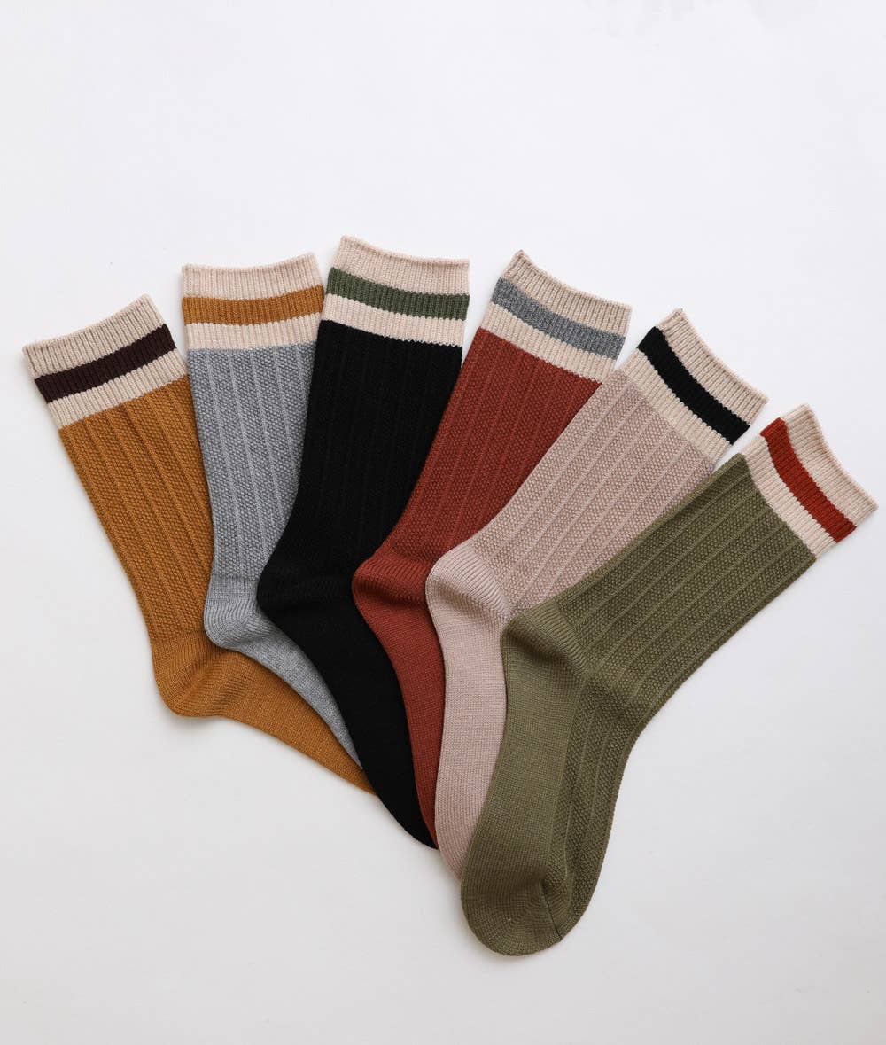 Cozy Retro Color Block Wool Crew Socks - Vintage Style
