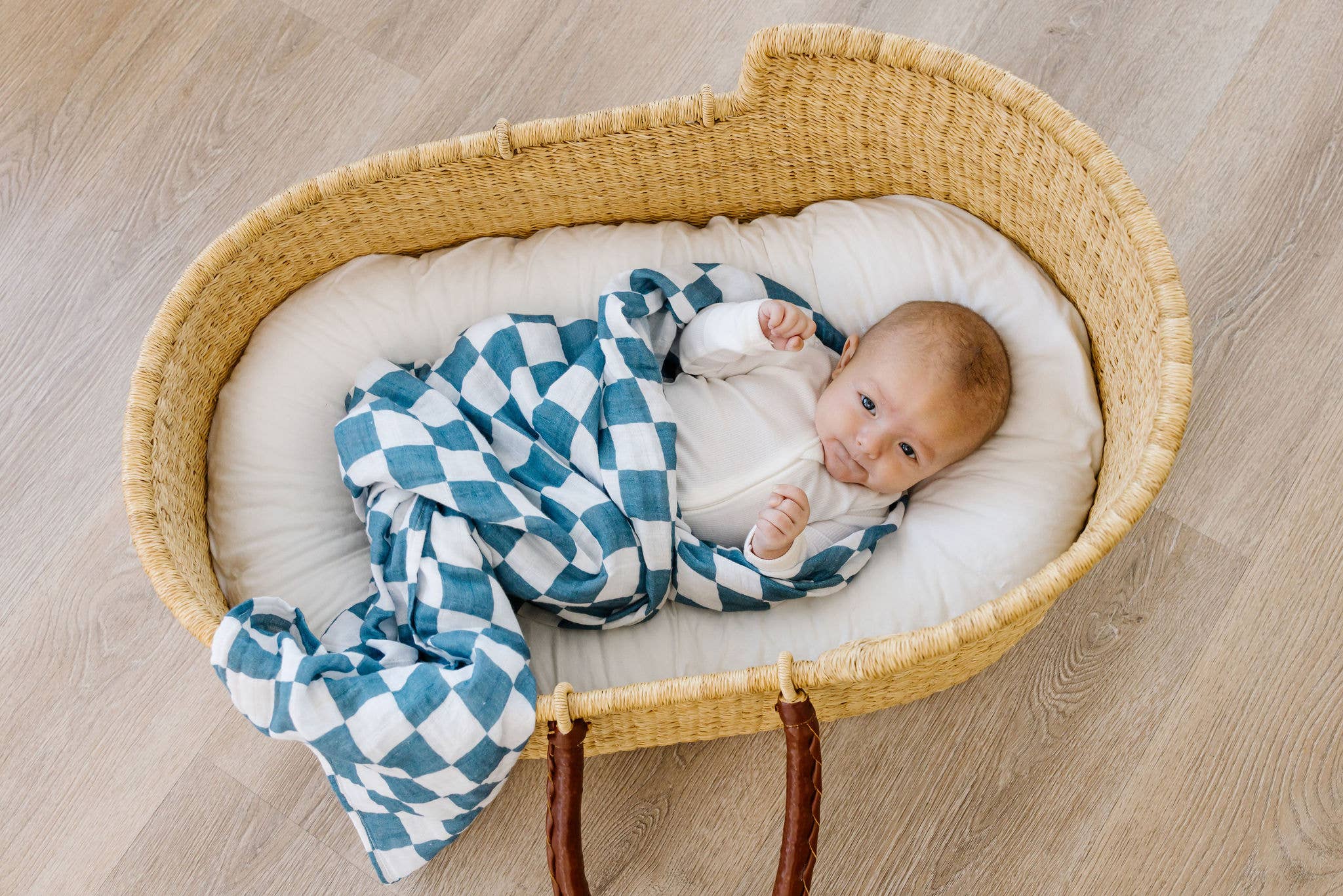 Organic Muslin Swaddle Blanket - Blue Checker