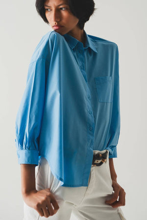 volume sleeve poplin shirt in blue
