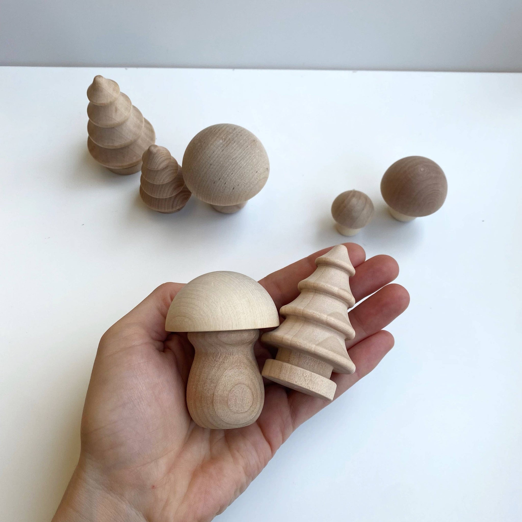 Forest Wood Mushroom Set | Tree Set Montessori Pretend Play natural, unfinished wood