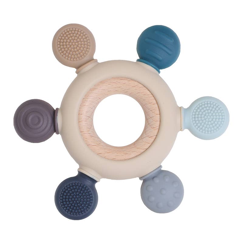 Silicone/ Wood Teether- Blue