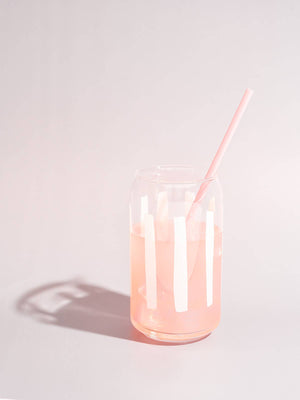 White Striped Screen Printed Soda Can Beverage Glass 16 oz