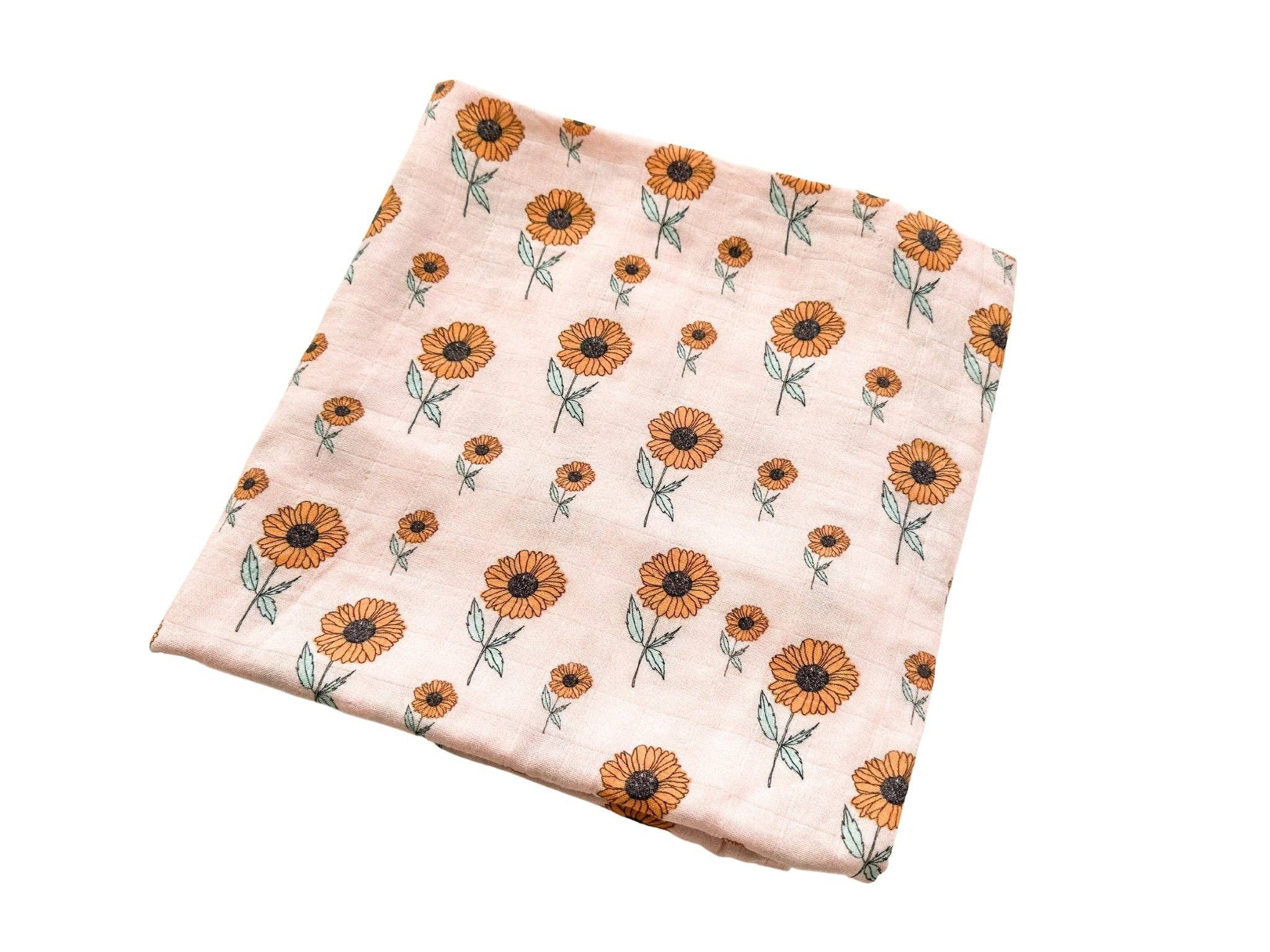 Orange Sunflower Muslin Swaddle Blanket